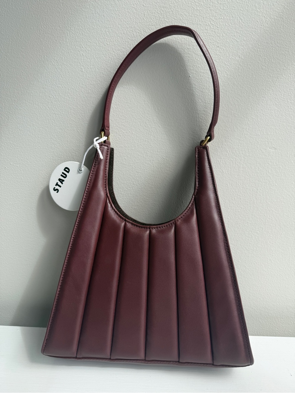 New Staub Bordeaux Striped Rey Shoulder Bag